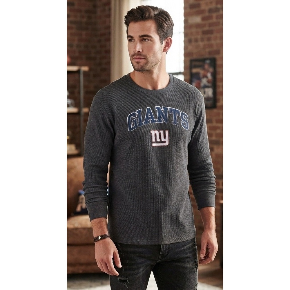 Majestic NFL New York Giants Long Sleeve Thermal Shirt Men XLT Charcoal Gray NWT
